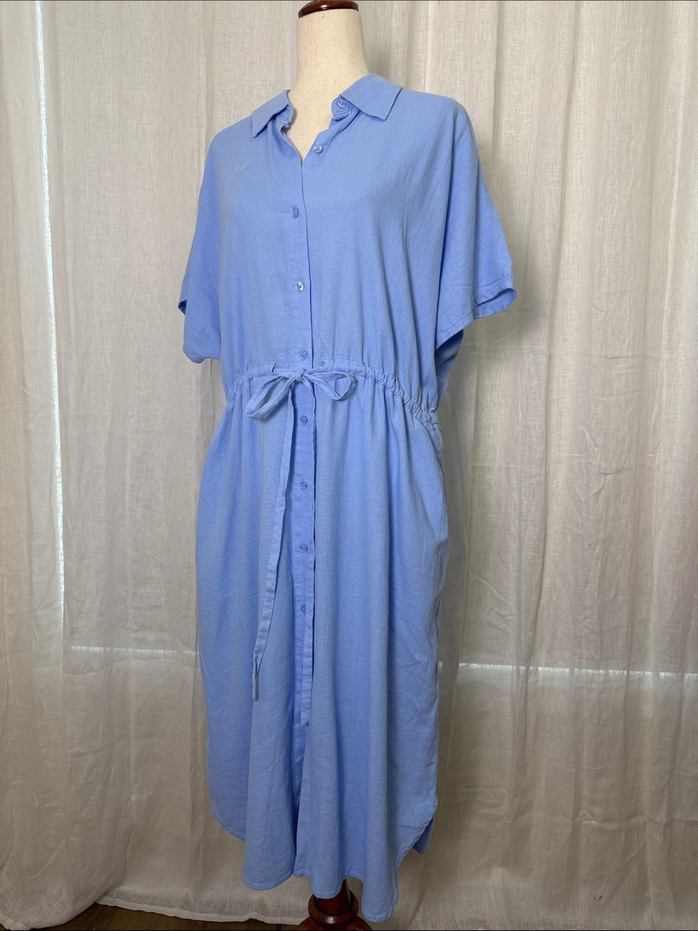 a new day Light Blue Button-Front Tie-Waist Midi Dress